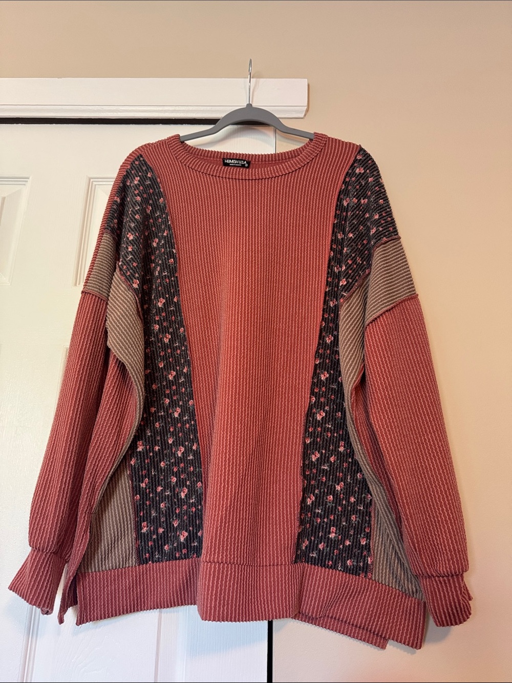 HEIMISH USA Rust and Floral Ribbed Top